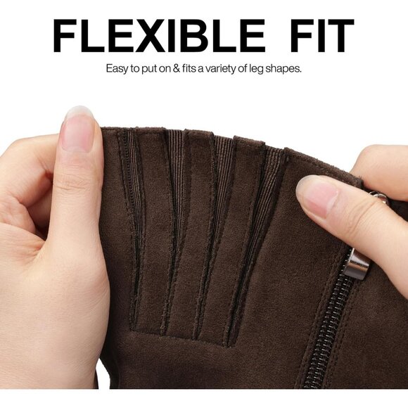 Women's Brown Lumeheel Knee High Boots Round Chunky Heel Side Zip Tall Boots - Picture 6 of 6